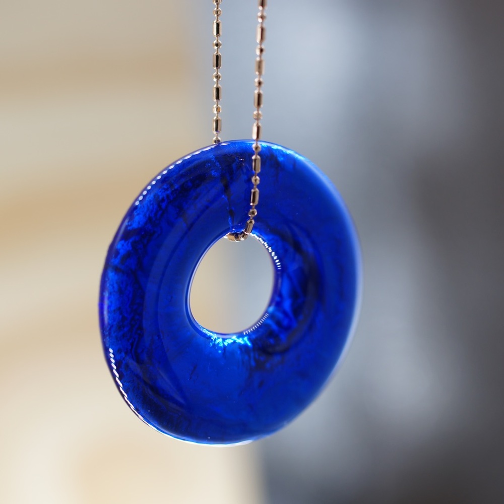 Wine Glass Necklace Cobalt Blue Upcycled Jewelry Sustainable Handmade Seaglass